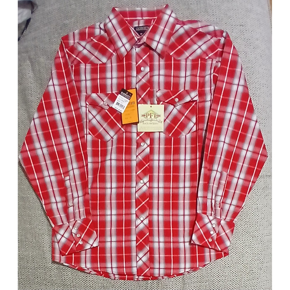 Gioberti Western Plaid Shirt Kids Boys Red White Long Sleeve Snap Button Up NWT